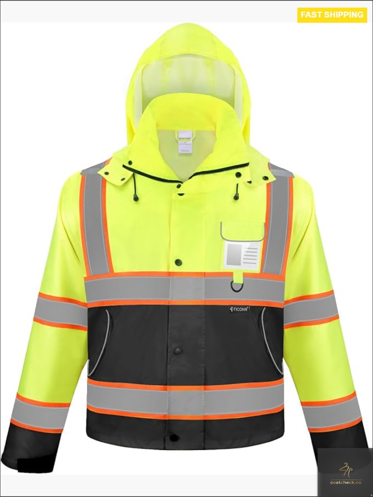 Reflective Rain Jacket Safety Work Coat High Visibility Waterproof Hi Vis